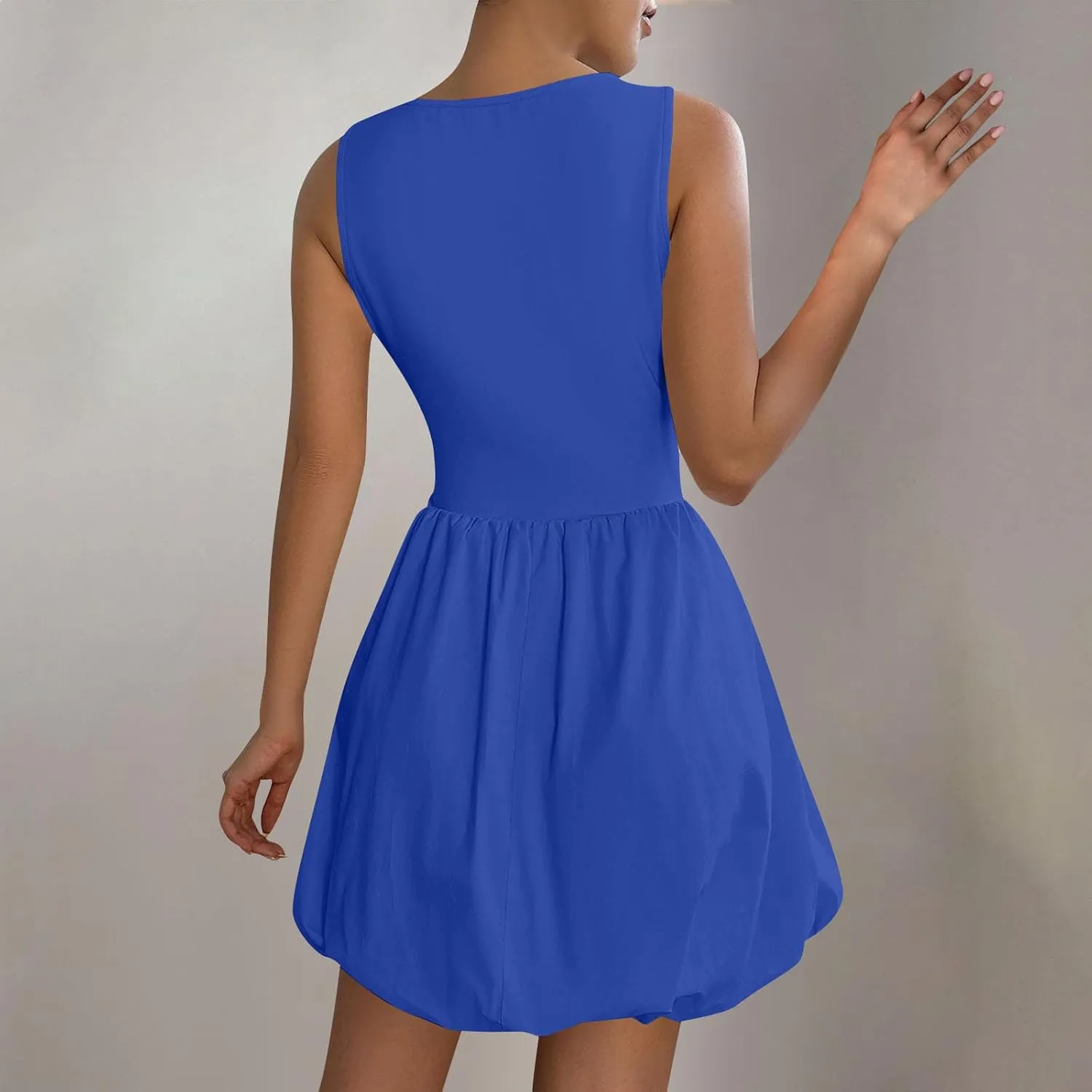 Summer Dresses for Women Casual Sleeveless Mini Bubble Short Tank Dress Cute Drop Waist Cocktail Sundress with Pockets
