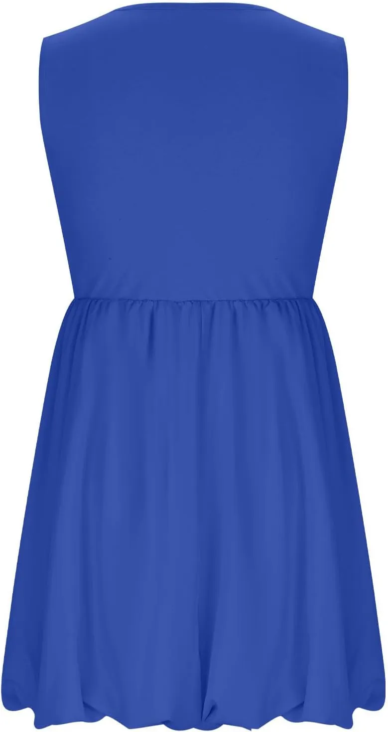 Summer Dresses for Women Casual Sleeveless Mini Bubble Short Tank Dress Cute Drop Waist Cocktail Sundress with Pockets