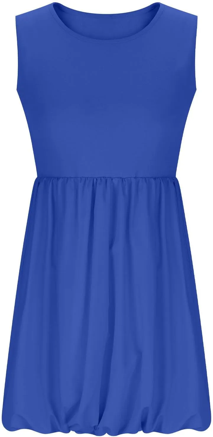 Summer Dresses for Women Casual Sleeveless Mini Bubble Short Tank Dress Cute Drop Waist Cocktail Sundress with Pockets