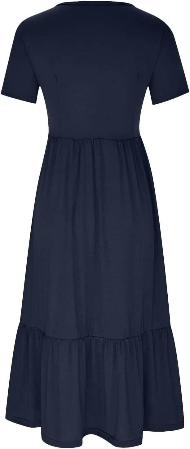 Summer Maxi Dresses for Women 2025 Crew Neck Short Sleeve Dress Casual Sun Dress Summer Beach Vacation Sundress