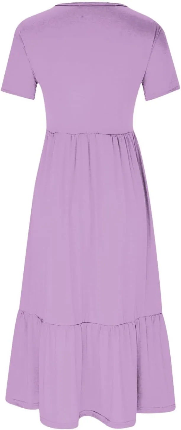 Summer Maxi Dresses for Women 2025 Crew Neck Short Sleeve Dress Casual Sun Dress Summer Beach Vacation Sundress