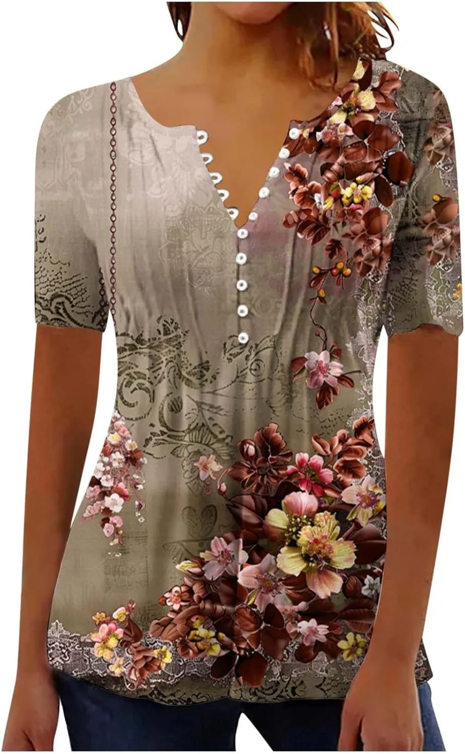Summer Tops for Women 2025 Short Sleeve Button Down Shirts Casual Dressy Floral Shirt Boho Beach Vacation Blouses