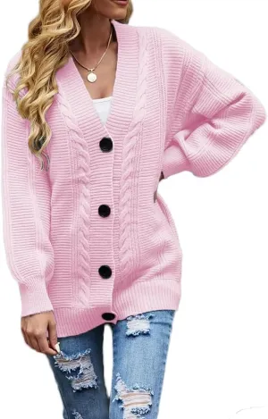 Sunfaynis Women's Oversized Cable Knit Sweaters Long Sleeve Open Front Button Down Chunky Cardigan Sweaters