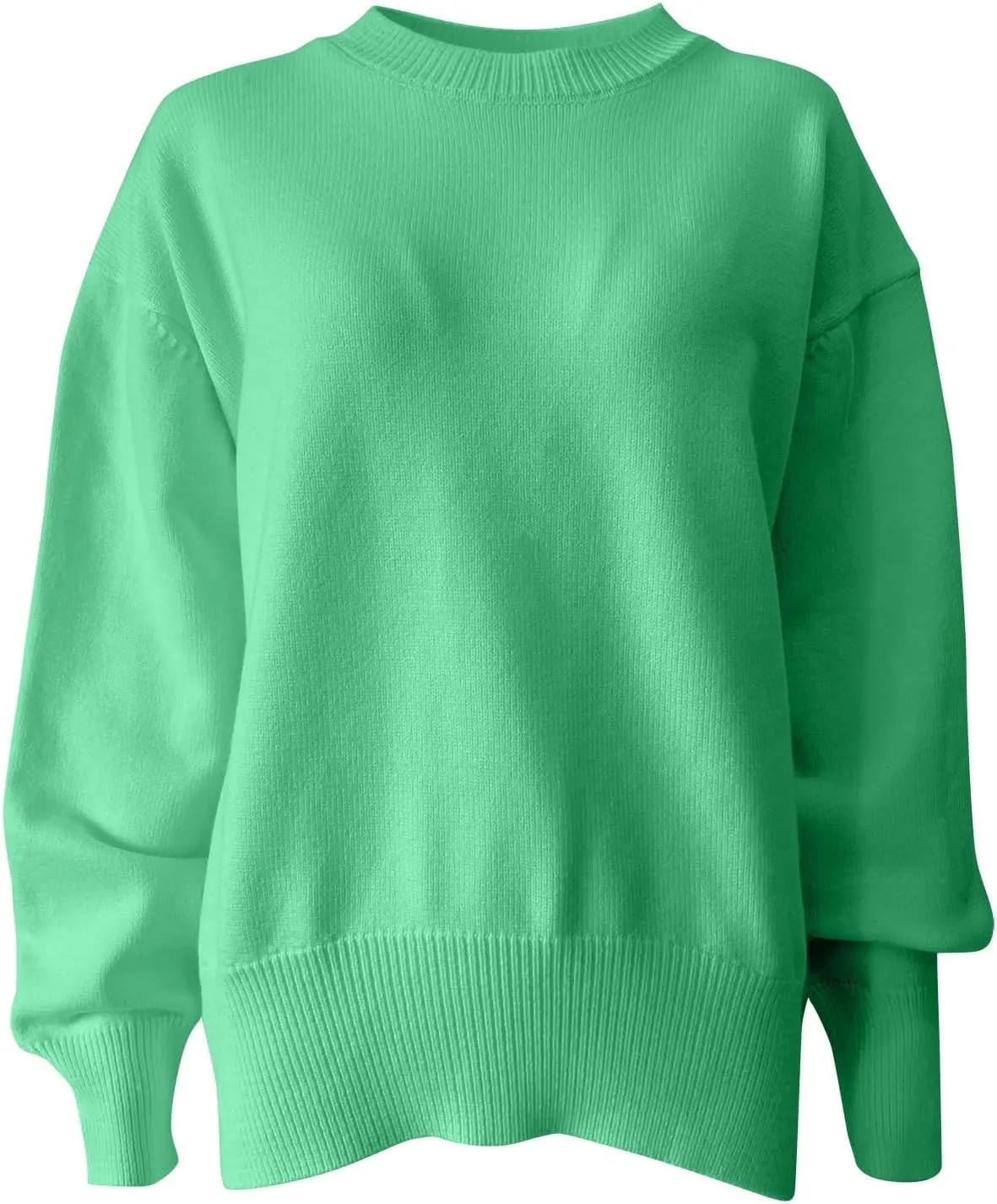 Sweaters for Women Loose Round Neck Long Sleeve Knit Solid Color Casual Sweater