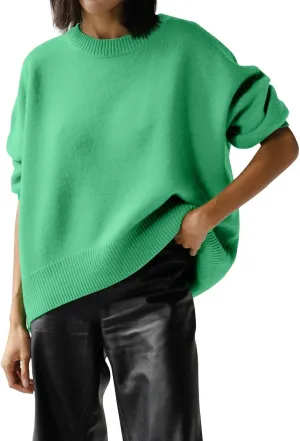 Sweaters for Women Loose Round Neck Long Sleeve Knit Solid Color Casual Sweater