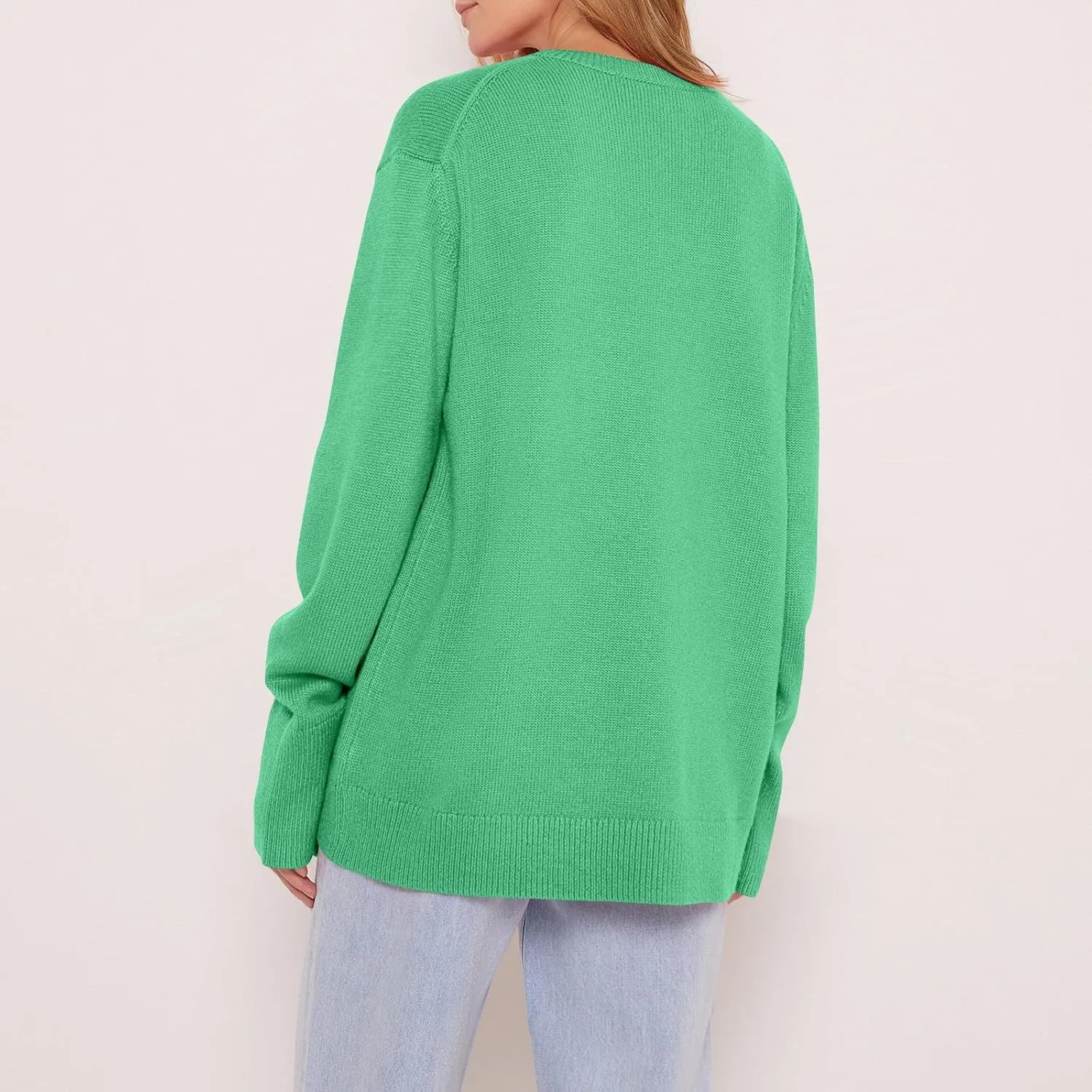 Sweaters for Women Loose Round Neck Long Sleeve Knit Solid Color Casual Sweater