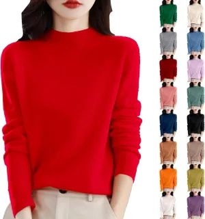 Sweaters for Women Oversized Mock Neck Cashmere Sweater Plain Long Sleeve Fleece Pullover Cozy Wool Cute Knit Sweater