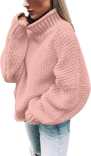 Sweaters for Women Turtleneck Fall Winter Chunky Knit Casual Oversized Batwing Sleeve Retro Trendy Pullover Top 2024