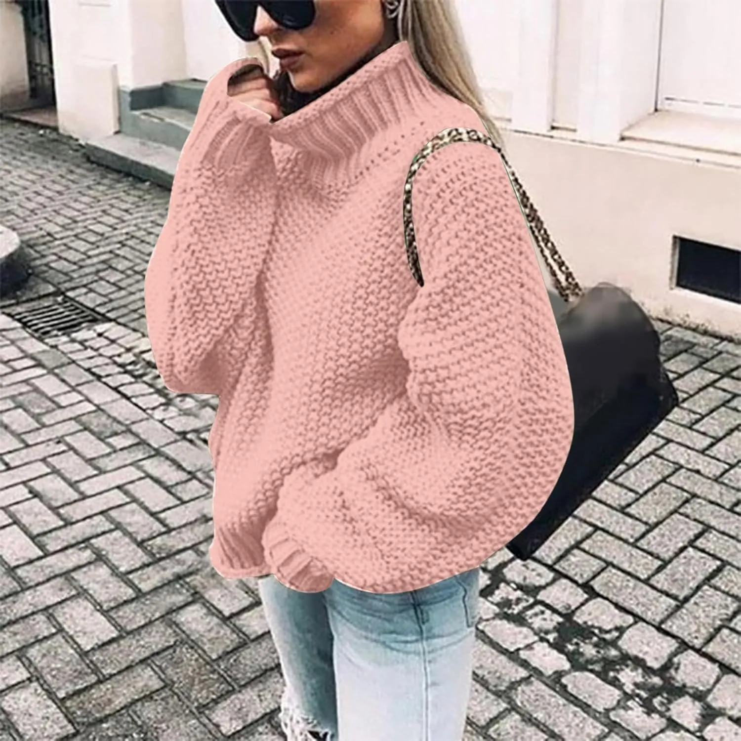 Sweaters for Women Turtleneck Fall Winter Chunky Knit Casual Oversized Batwing Sleeve Retro Trendy Pullover Top 2024
