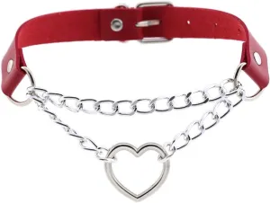 tenghong2021 Heart Shape Necklace Gothic Punk Rock Choker Collars Adjustable Spike Choker PU Leather Collar for Women