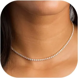 Tennis Necklace for Women 14K Gold/Silver Plated Rhinestone Choker Necklaces Dainty Cubic Zirconia Tennis Necklace Diamond chain Wedding Jewelry for Women