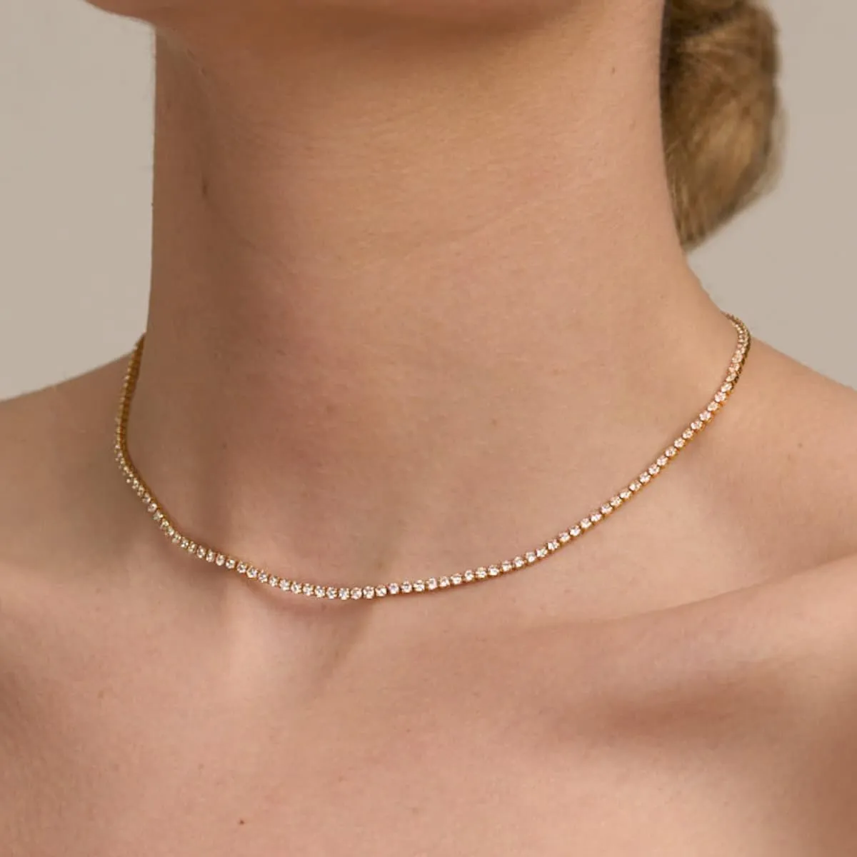 Tennis Necklace for Women 14K Gold/Silver Plated Rhinestone Choker Necklaces Dainty Cubic Zirconia Tennis Necklace Diamond chain Wedding Jewelry for Women