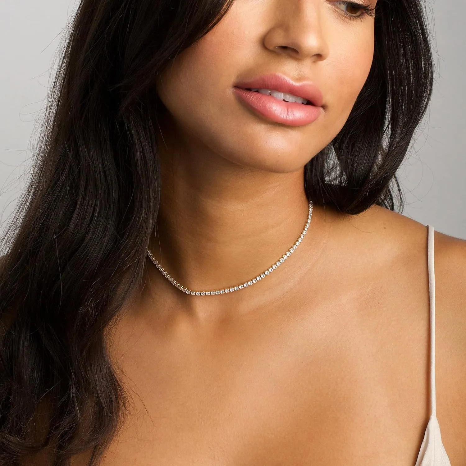 Tennis Necklace for Women 14K Gold/Silver Plated Rhinestone Choker Necklaces Dainty Cubic Zirconia Tennis Necklace Diamond chain Wedding Jewelry for Women