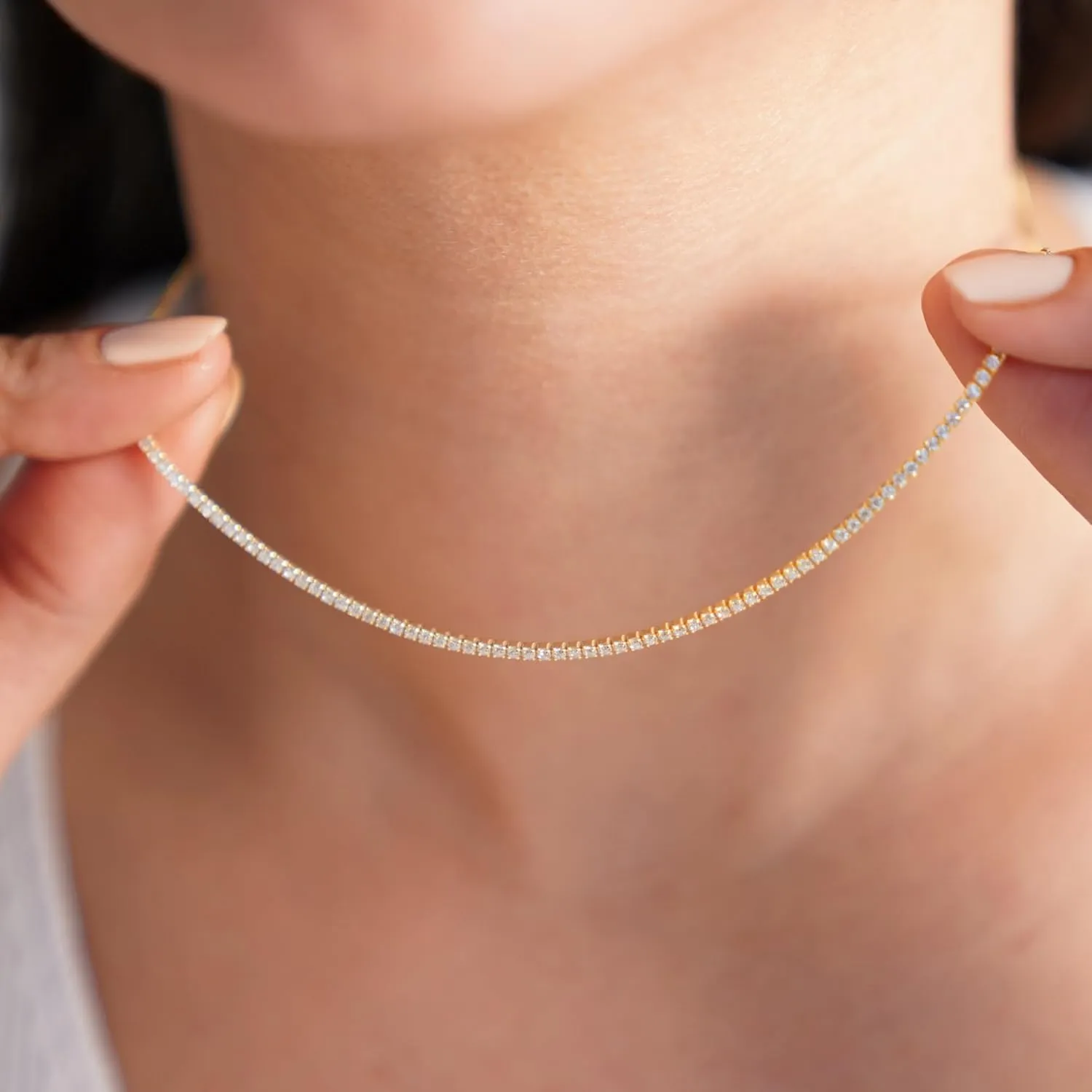 Tennis Necklace for Women 14K Gold/Silver Plated Rhinestone Choker Necklaces Dainty Cubic Zirconia Tennis Necklace Diamond chain Wedding Jewelry for Women
