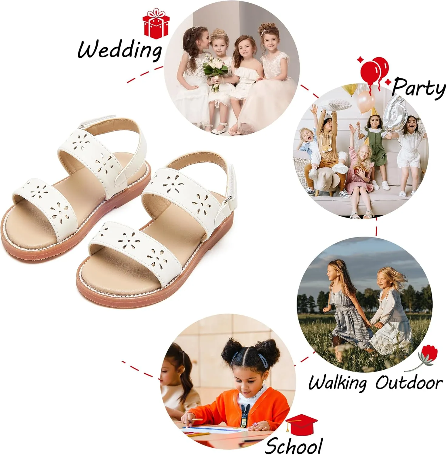 Toddler Girl Sandals - Flower Girl Dress Shoes Open Toe Little Kid Summer Flats