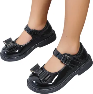 Toddler Little Girl Oxfords Dress Shoes Casual Slip on Ballet Flat Princess Shoes Kid Strap (Black, 29)