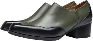 Two Tone Formal Oxford for Men's Burnished Leather Comfort Orthopedic Slip On Business Non Slip Block Heel Shoe