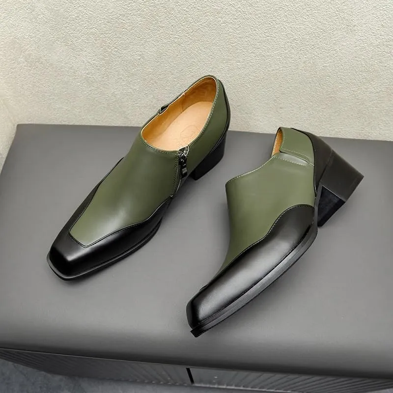 Two Tone Formal Oxford for Men's Burnished Leather Comfort Orthopedic Slip On Business Non Slip Block Heel Shoe