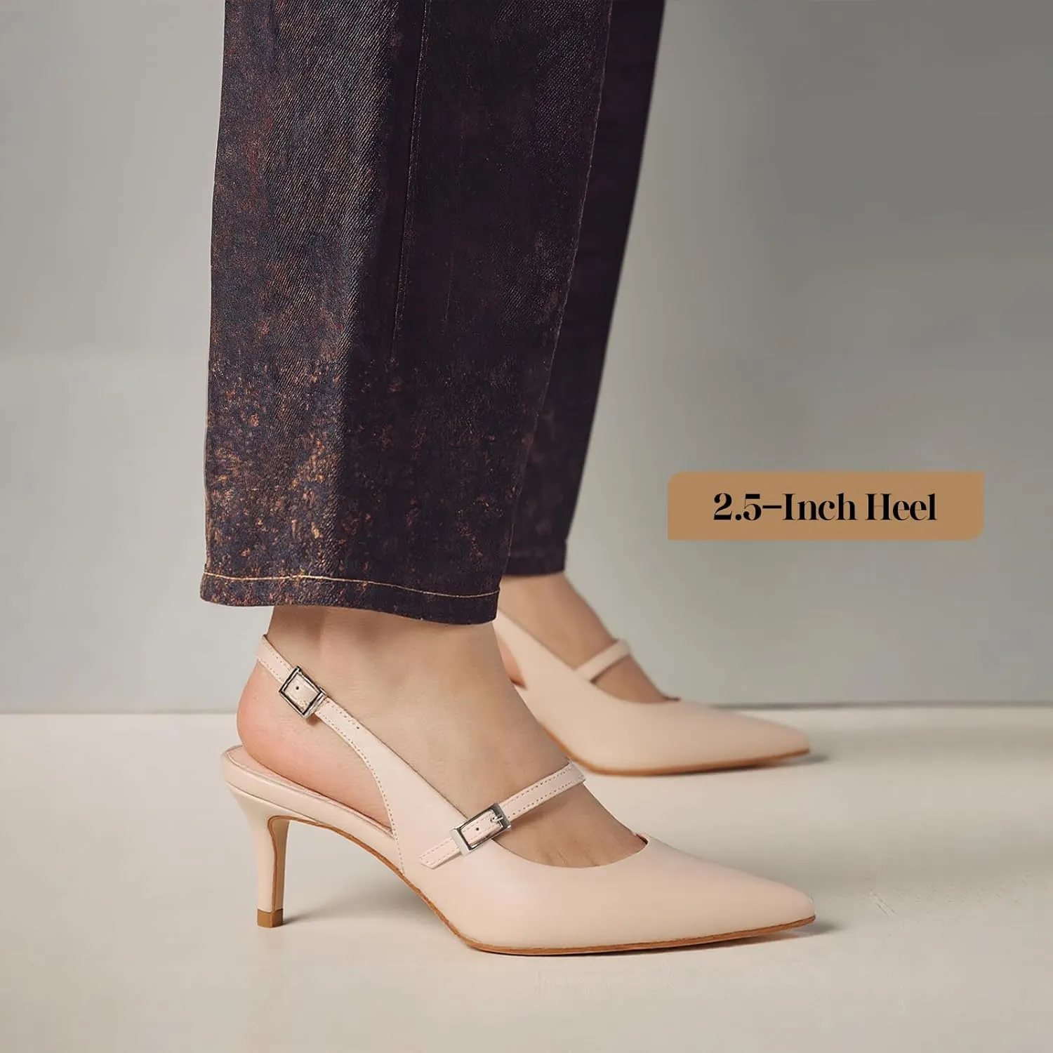 Uacllcau Slingback Kitten Heels for Women Pointed Toe Stiletto Heels Slip On Metallic Slingback Pumps Dress Work Bride Wedding Heeled Sandals Shoes