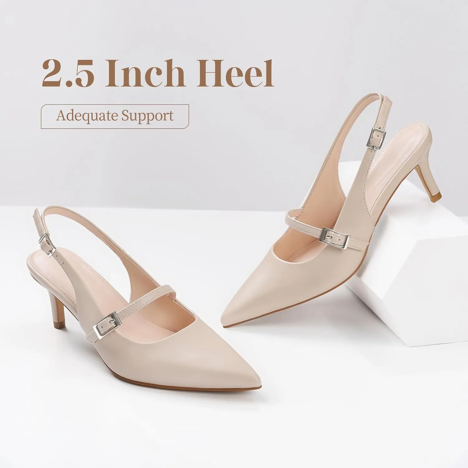 Uacllcau Slingback Kitten Heels for Women Pointed Toe Stiletto Heels Slip On Metallic Slingback Pumps Dress Work Bride Wedding Heeled Sandals Shoes
