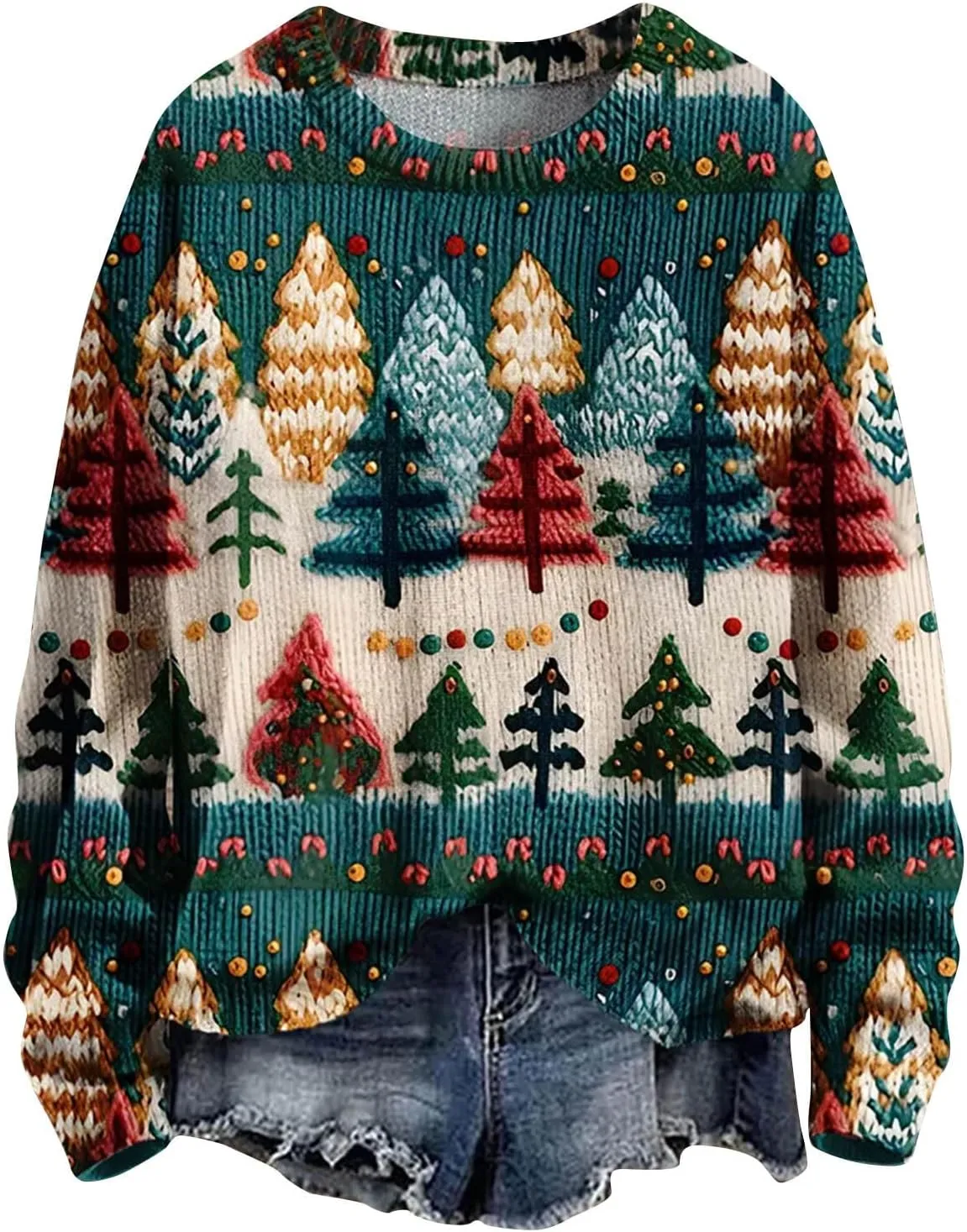 Ugly Christmas Sweater Women Funny Xmas Graphic Sweatshirt Oversized Long Sleeve Pullover Tops 2024