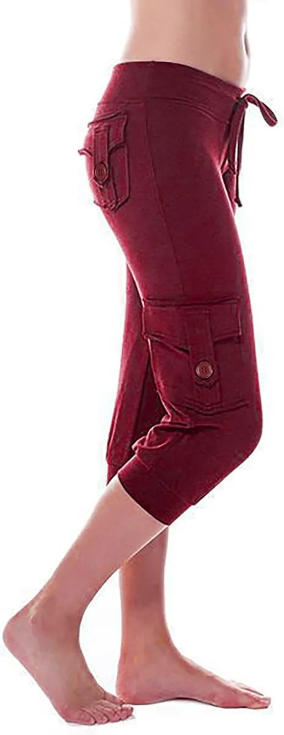 Uillui Cargo Pants Women Bootcut Yoga Workout Cropped Trousers Stretch Waist Athletic Fitness Sweatpants Casual Capri Pants
