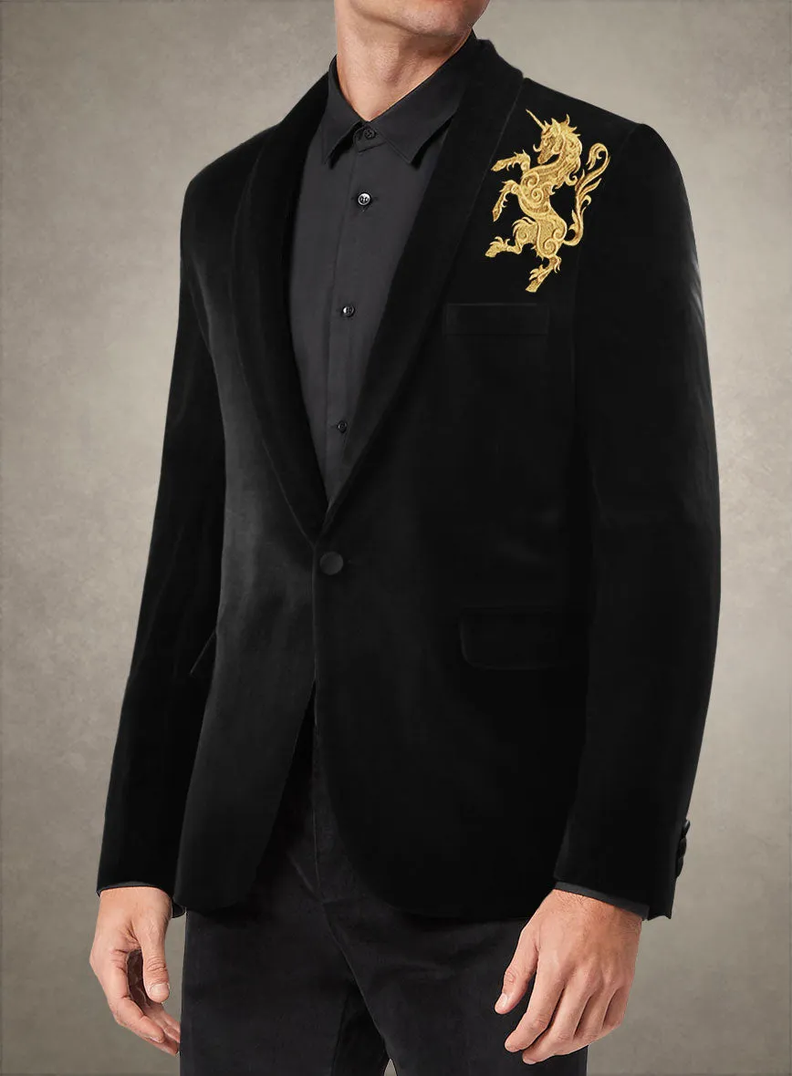 Unicorn Embroidery Velvet Blazer