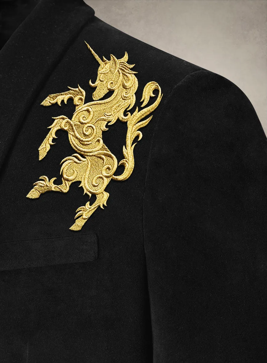 Unicorn Embroidery Velvet Blazer