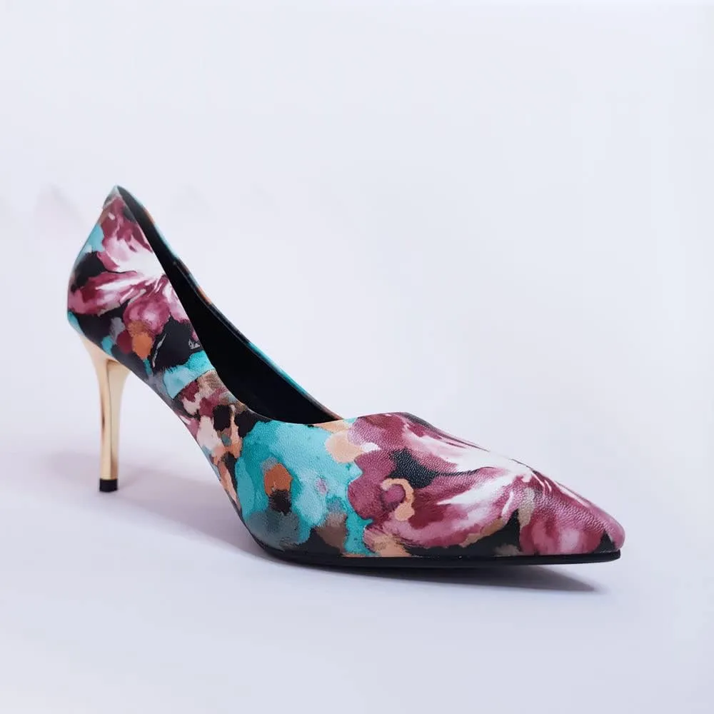 Unique Florence Handmade Dress Pump Shoes in Golden Metallic Stiletto Heels