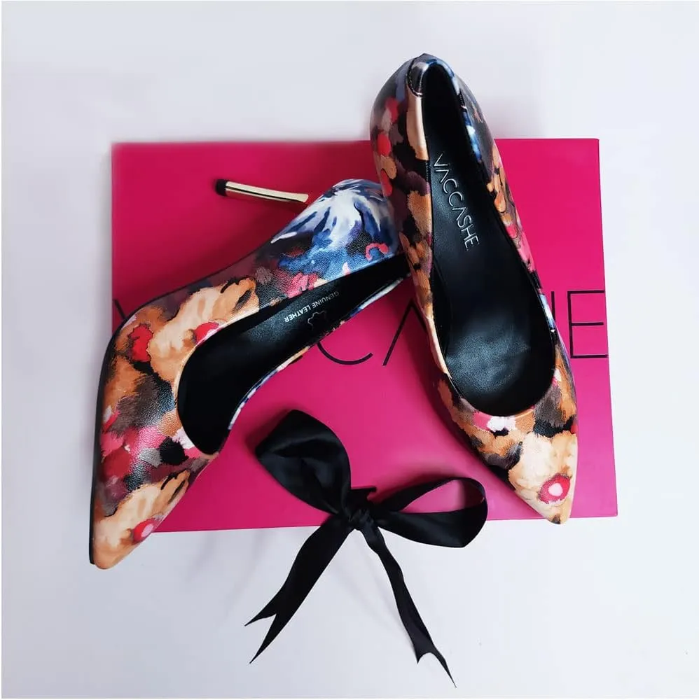 Unique Florence Handmade Dress Pump Shoes in Golden Metallic Stiletto Heels