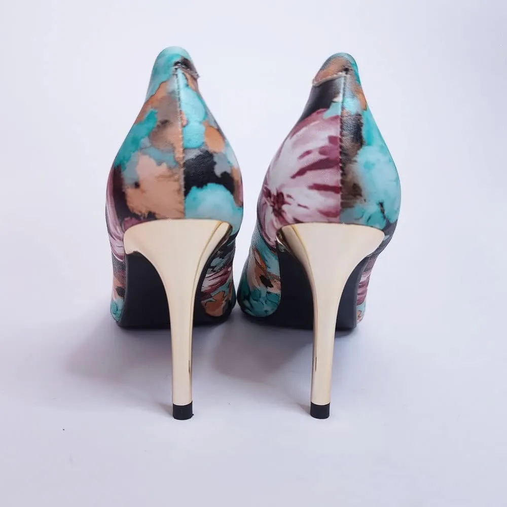 Unique Florence Handmade Dress Pump Shoes in Golden Metallic Stiletto Heels