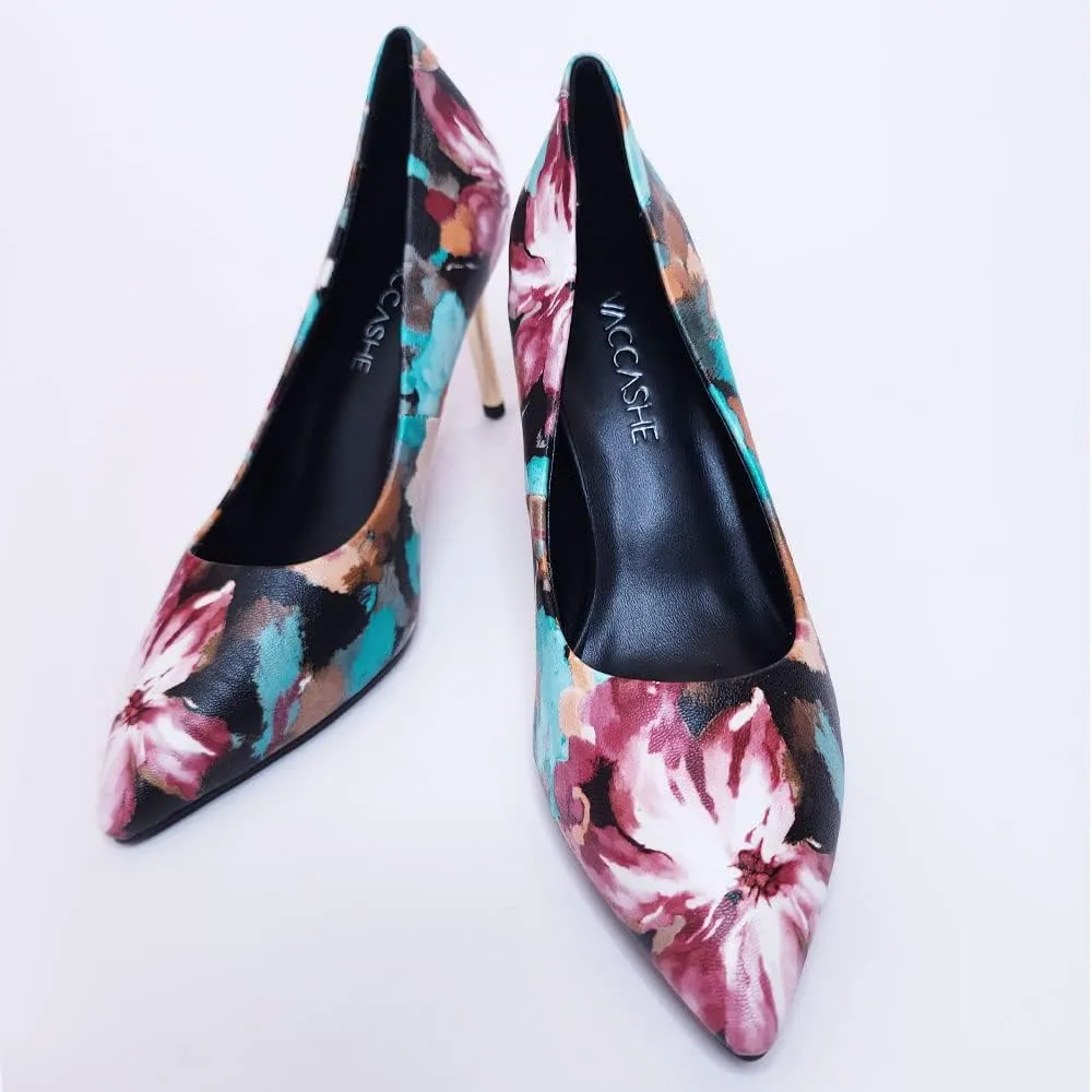 Unique Florence Handmade Dress Pump Shoes in Golden Metallic Stiletto Heels