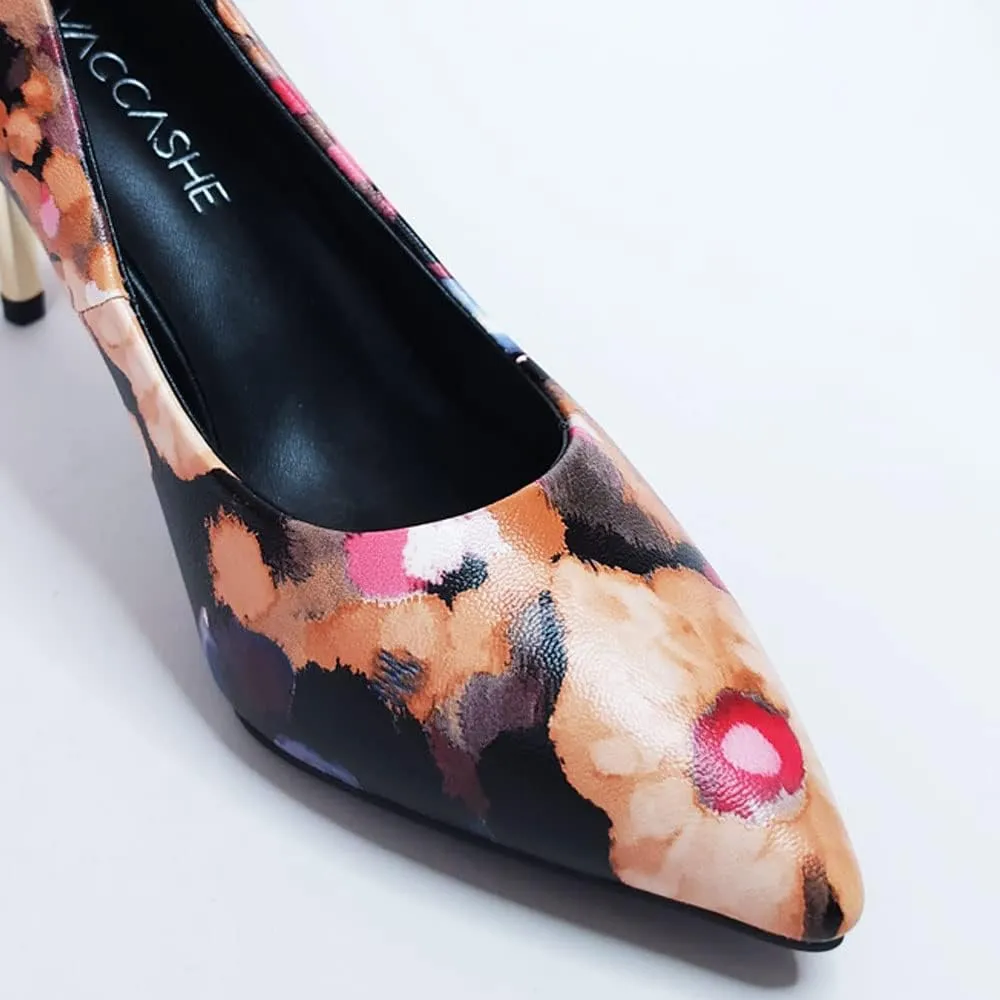 Unique Florence Handmade Dress Pump Shoes in Golden Metallic Stiletto Heels