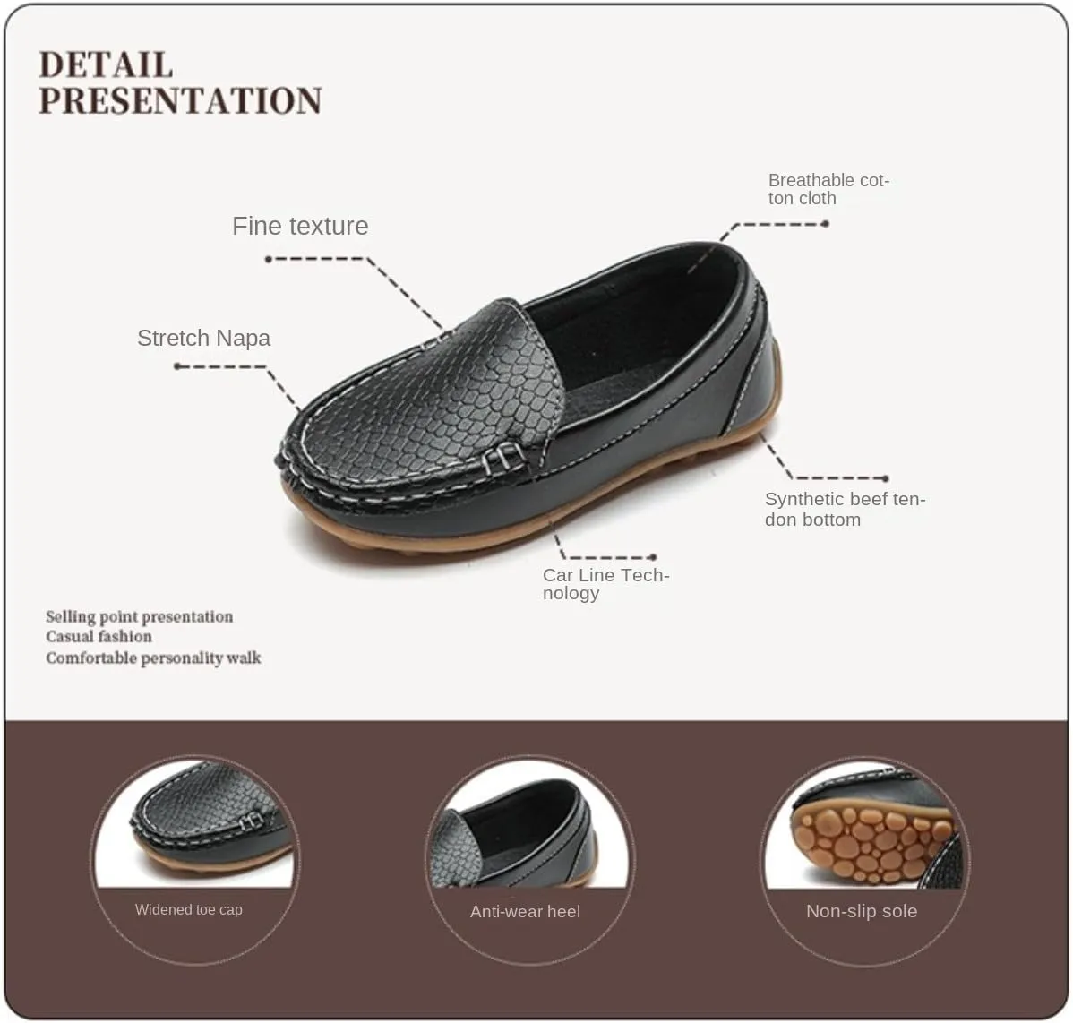 Unisex Kids Comfort Loafers Leather Slip-On Boat Shoes for Dress and Slacks or School Uniform(Toddler/Little Kid/Big Kid)