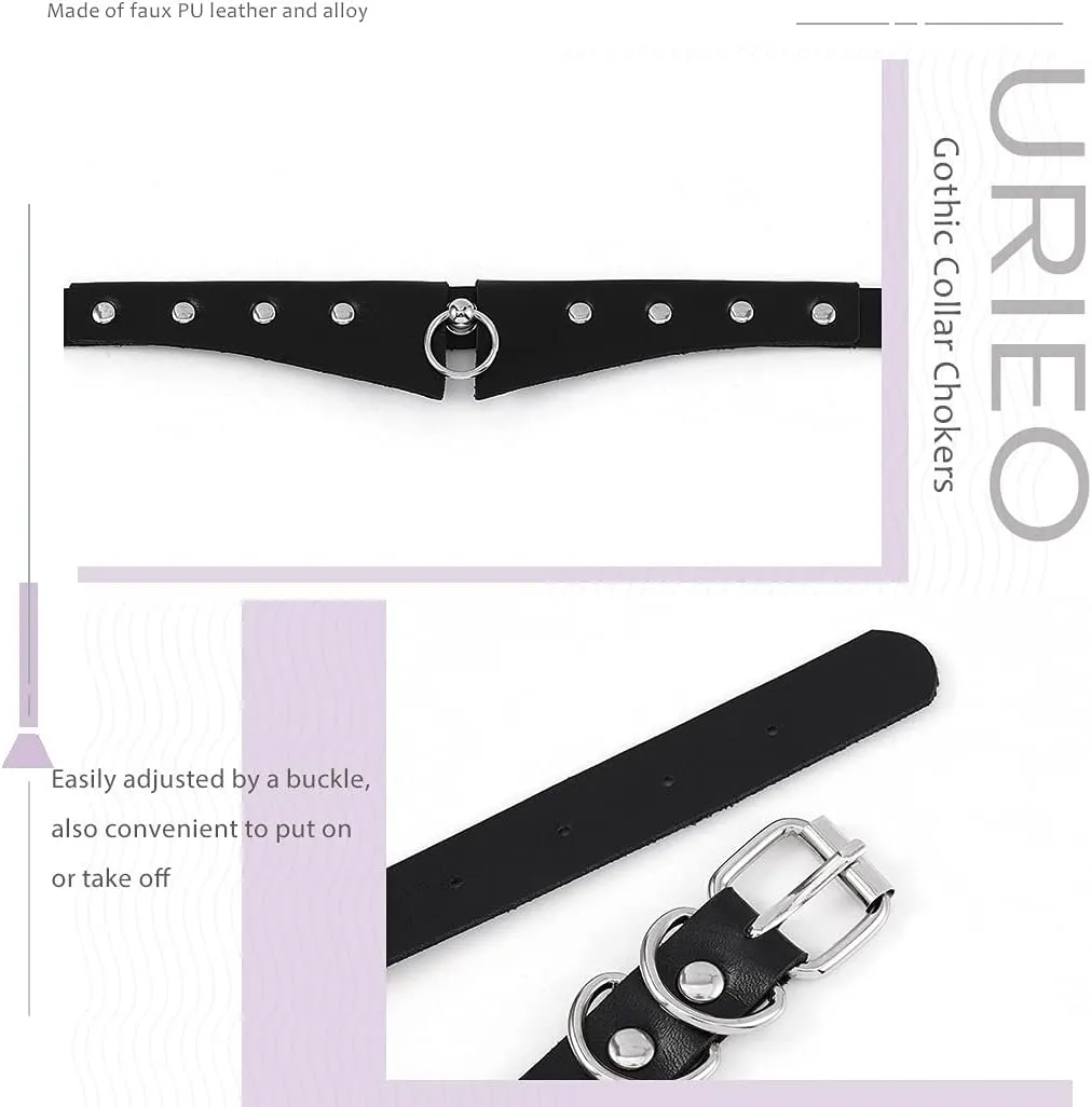 Urieo Gothic Leather Choker Necklace Black Punk Nightclub Jewerly Accessories for Women