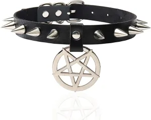 Urieo Gothic Leather Choker Necklace Black Spike Nightclub Jewelry Accessories for Women