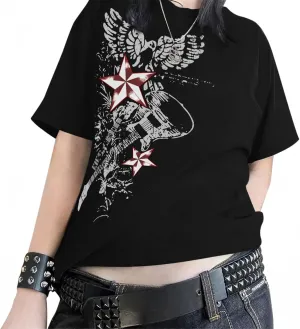 Vintage Rock Band T Shirts for Women Oversized Graphic Tees Country Music Y2k Grunge Shirts Baggy Streetwear Shirt