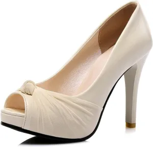 WOilERQ Women's High Heels Peep Toe Pumps Platform Shoes Open Toe Waterproof Platform High Heels Slingbacks Pumps for Dress Wedding Party Sandals,Beige,42