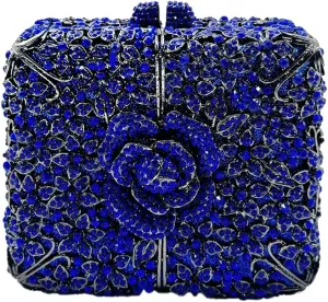 Women Delicate Crystal Evening Bag Floral Rhinestone Clutch Purse Square Box Handbag for Evening Gown Dance Dressy