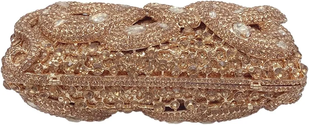 Women Delicate Snake Rhinestone Evening Bag Chic Crystal Diamond Clutch Purse Handbag for Banquet Feast Nightclub