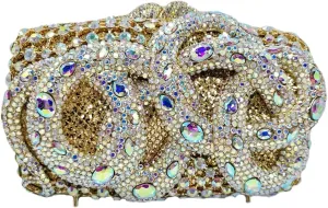 Women Delicate Snake Rhinestone Evening Bag Chic Crystal Diamond Clutch Purse Handbag for Banquet Feast Nightclub