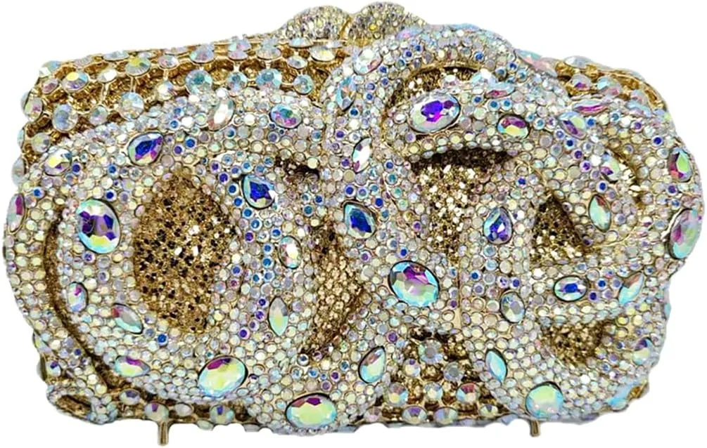 Women Delicate Snake Rhinestone Evening Bag Chic Crystal Diamond Clutch Purse Handbag for Banquet Feast Nightclub