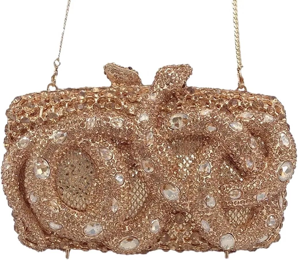 Women Delicate Snake Rhinestone Evening Bag Chic Crystal Diamond Clutch Purse Handbag for Banquet Feast Nightclub