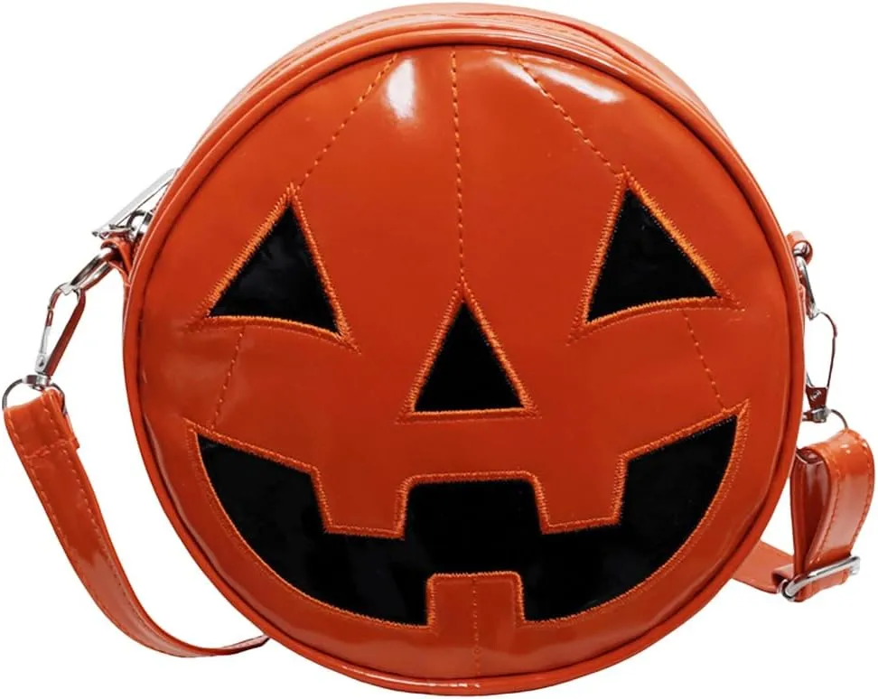 Women Halloween Pumpkin Crossbody Bag PU Leather Novelty Halloween Devil Shoulder Bag Funny Female Daily Halloween B