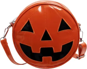 Women Halloween Pumpkin Crossbody Bag PU Leather Novelty Halloween Devil Shoulder Bag Funny Female Daily Halloween B