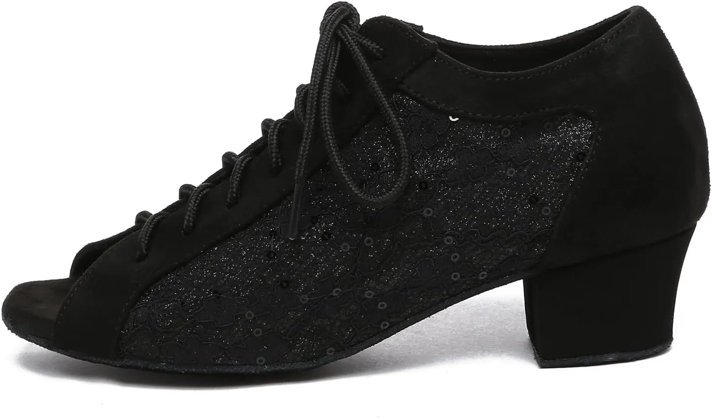Women Latin Dance Shoes Lace-up Salsa Ballroom Practice Shoes Low Heel Peep Toe Teaching Dance Shoes