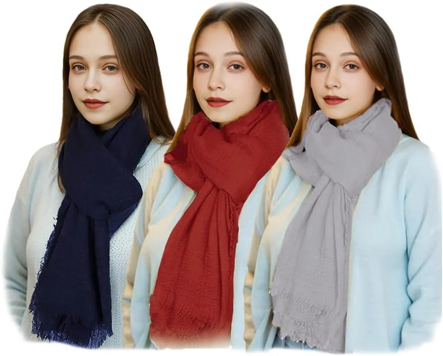 Women Scarf Shawl for All Season 3PCS Scarve Wrap Cotton Hemp Mixed Color