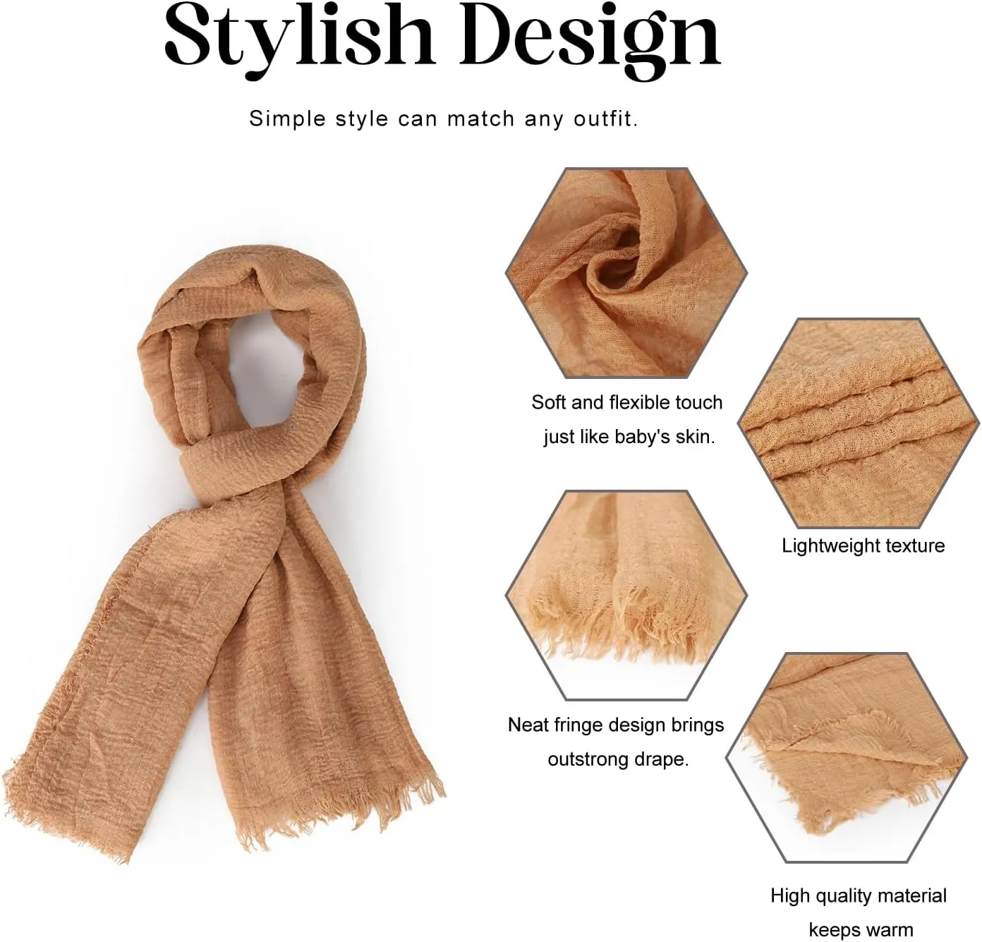Women Scarf Shawl for All Season 3PCS Scarve Wrap Cotton Hemp Mixed Color