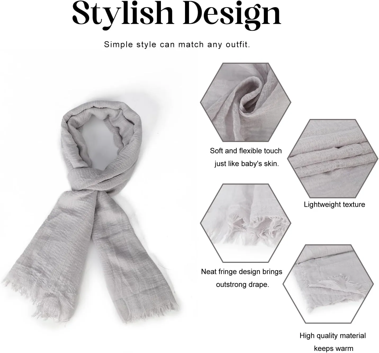 Women Scarf Shawl for All Season 3PCS Scarve Wrap Cotton Hemp Mixed Color