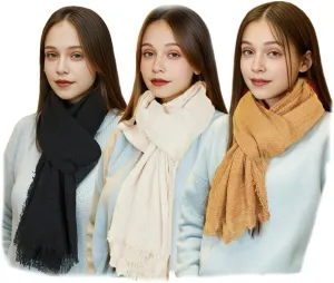 Women Scarf Shawl for All Season 3PCS Scarve Wrap Cotton Hemp Mixed Color